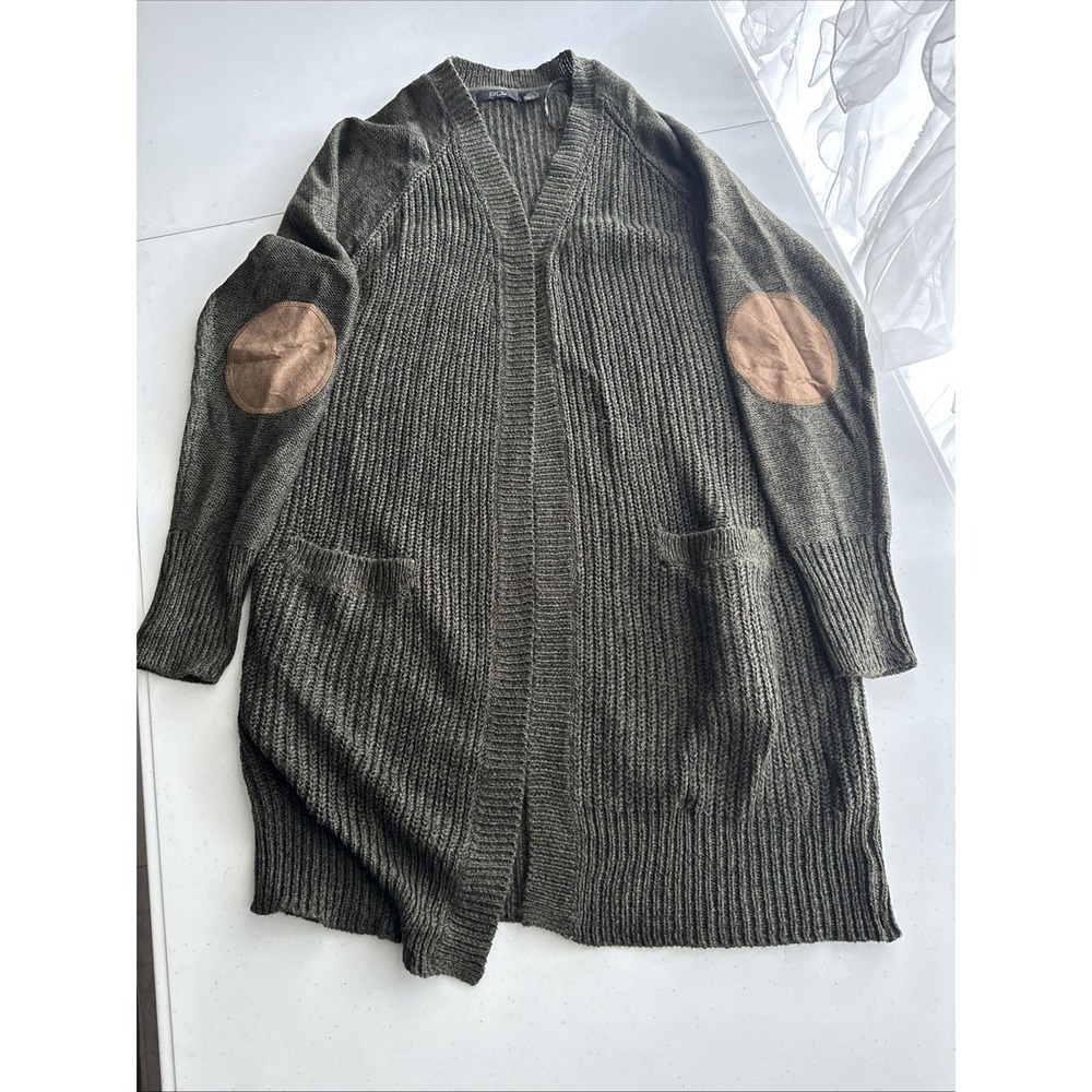 RDI Women's Long Cardigan With Elbow Patch Hunter Green Size Small!